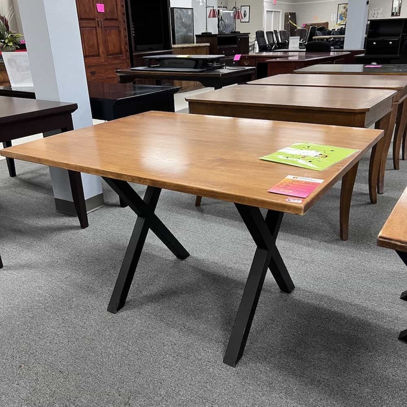48″ Yoder Amish Furniture Oak and Black Metal Desk Office Furniture Liquidations