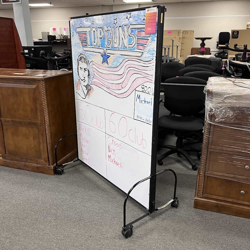 49″ x 64″ White and Black Double Sided Rolling Dry Erase Board Office Furniture Liquidations