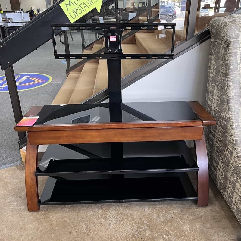 50″ Black Glass And Cherry TV Console with Stand Office Furniture Liquidations