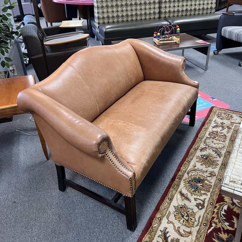 52″ Camel Brown Leather Scrolled Arm Loveseat Sofa Office Furniture Liquidations