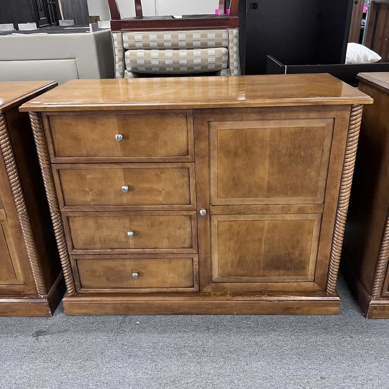 54″ Walnut Buffet Dresser with Cabinet for Mini Fridge and Retractable Door Office Furniture Liquidations