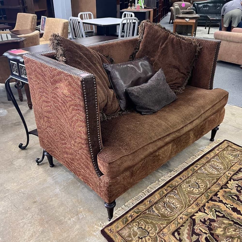 57″ Brown and Gold Animal Print Eclectic Loveseat Couch Office Furniture Liquidations