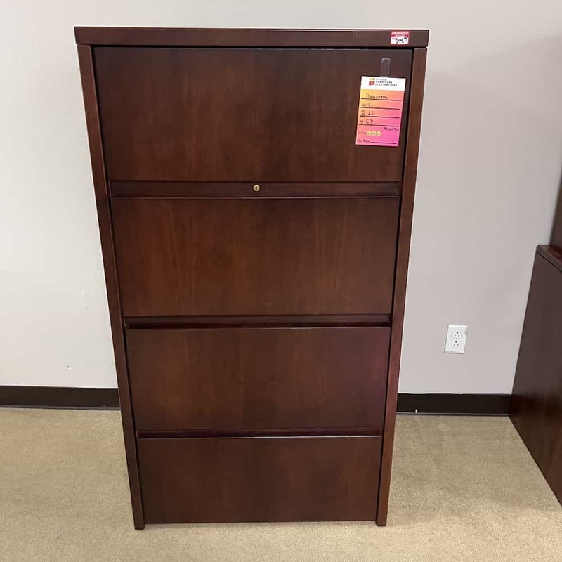 57″ H x 31″ W Haworth Walnut Veneer 4 Drawer Lateral File Office Furniture Liquidations