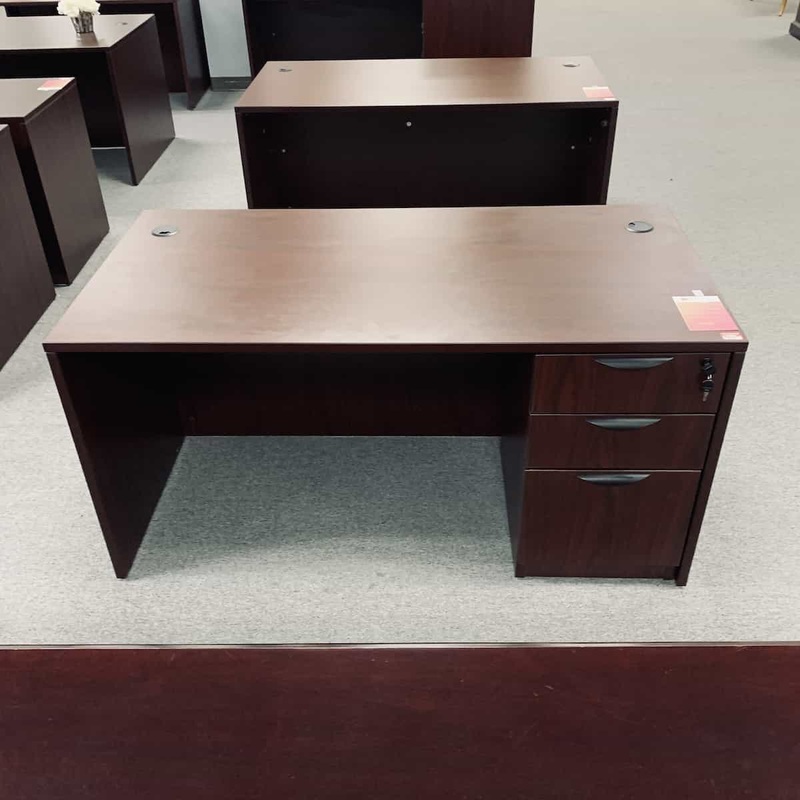 59 Wide Mahogany/Black Desk – One Pedestal Office Furniture Liquidations