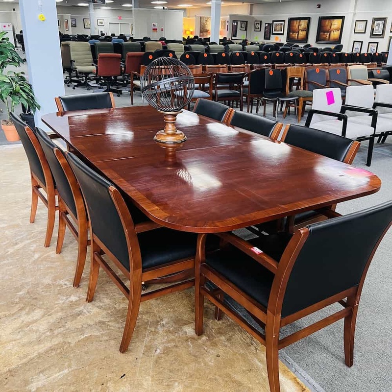 6 Ft – 8 Ft Wide Cherry and Brass Feet Vintage Dining Room Table – With 1 Leaf Office Furniture Liquidations