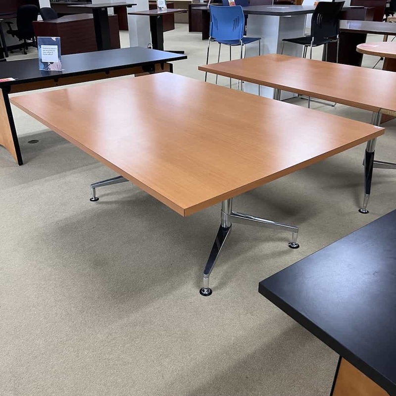 6 Ft x 4 Ft Bernhardt Honey and Chrome Modern Rectangle Conference Table Office Furniture Liquidations