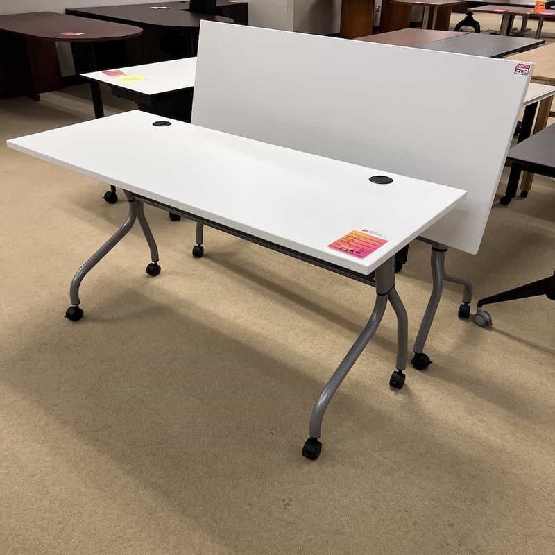 60″ Black and White Rolling Flip Top Training Table Office Furniture Liquidations