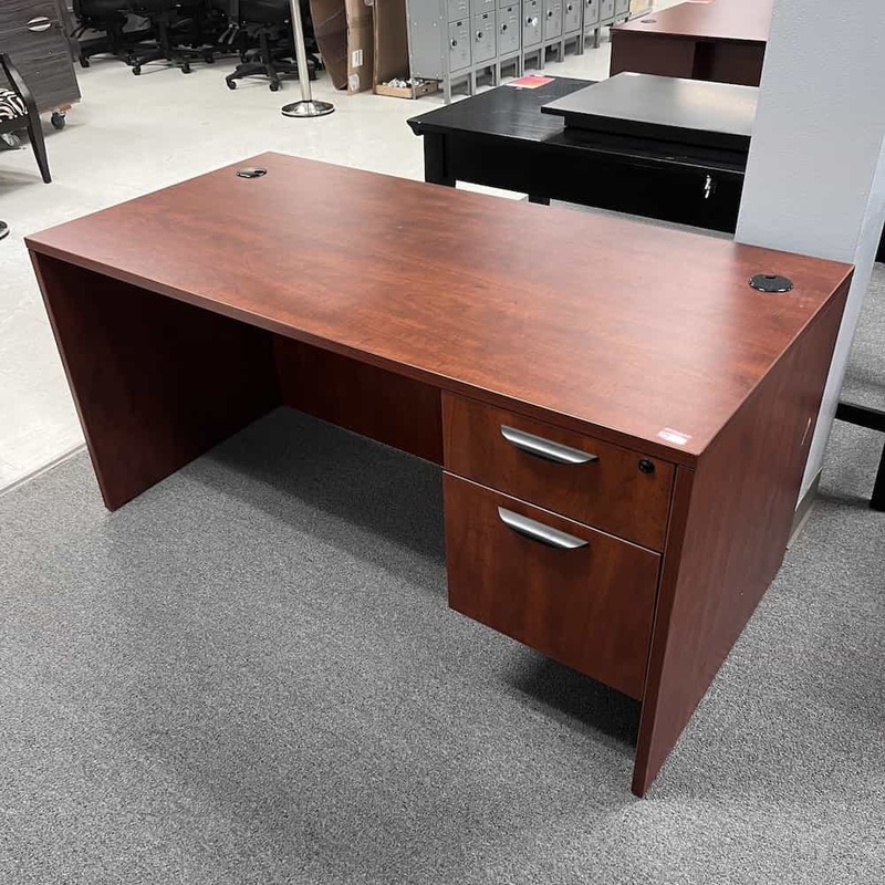 60″ Cherry and Black Desk with One Hanging File Office Furniture Liquidations
