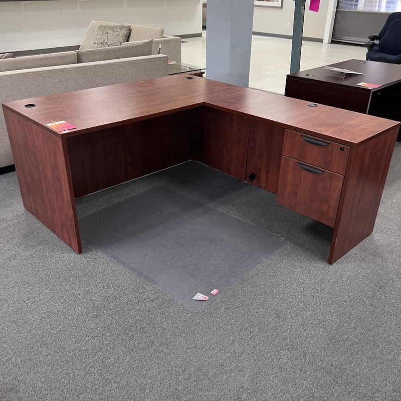 60″ Cherry L-Desk with One Hanging File – Right Return Office Furniture Liquidations