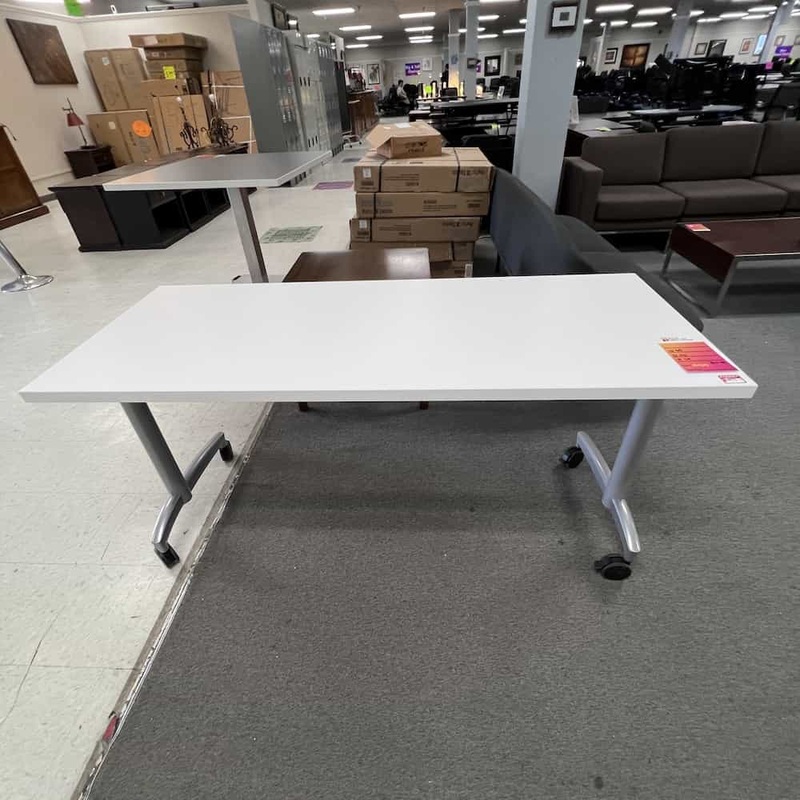 60″ Enwork White Training Table on Wheels Office Furniture Liquidations
