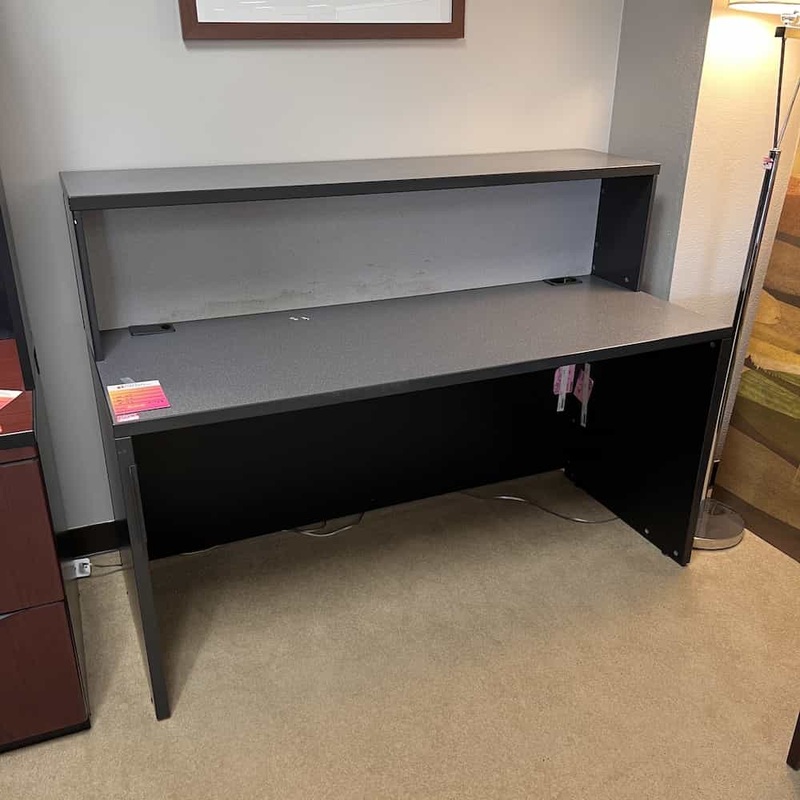 60″ Grey Desk with Mini Hutch Office Furniture Liquidations