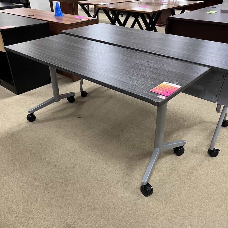 60″ Grey Modern Training Table on Wheels Office Furniture Liquidations