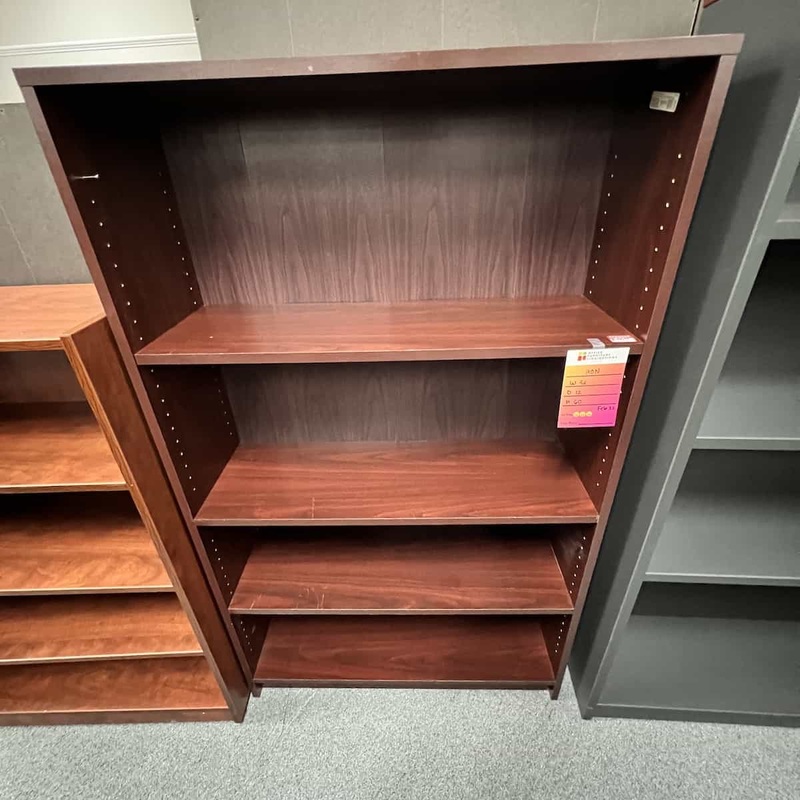 60″ High Mahogany Bookcase – 3 Shelf Office Furniture Liquidations