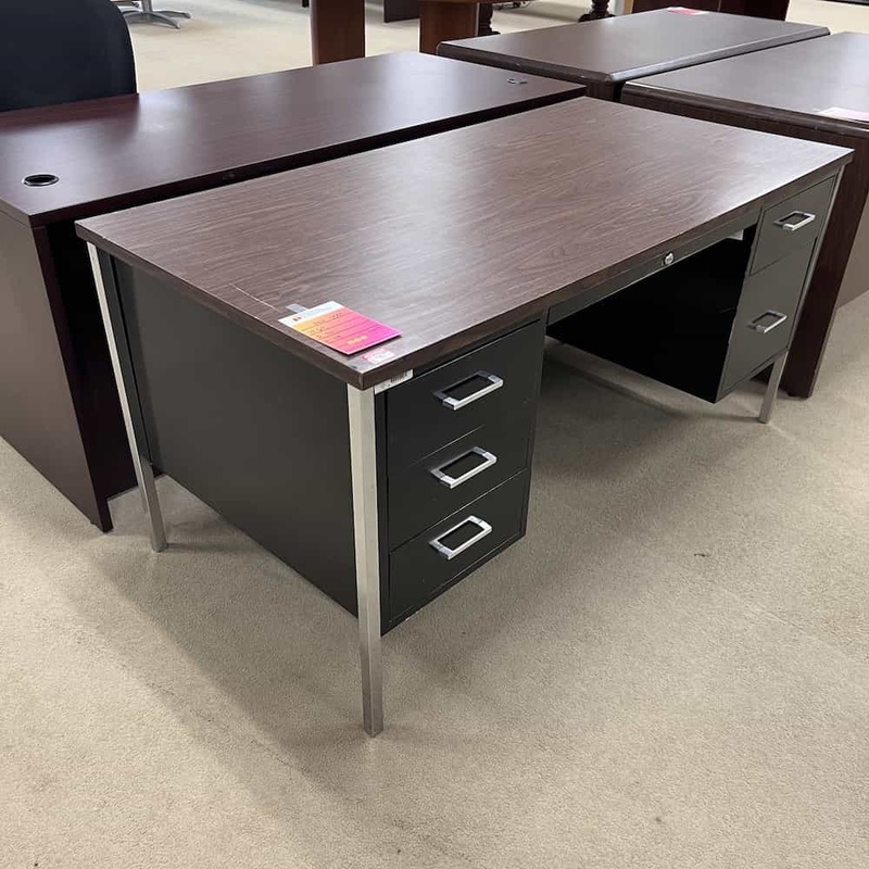 60″ Hon Walnut and Black Metal Desk with 2 Hanging Files Office Furniture Liquidations