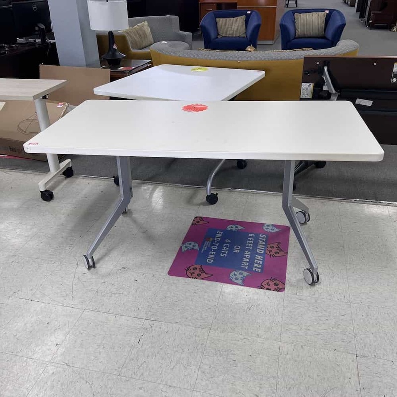 60″ White Training Table on Wheels – Flip Top Office Furniture Liquidations