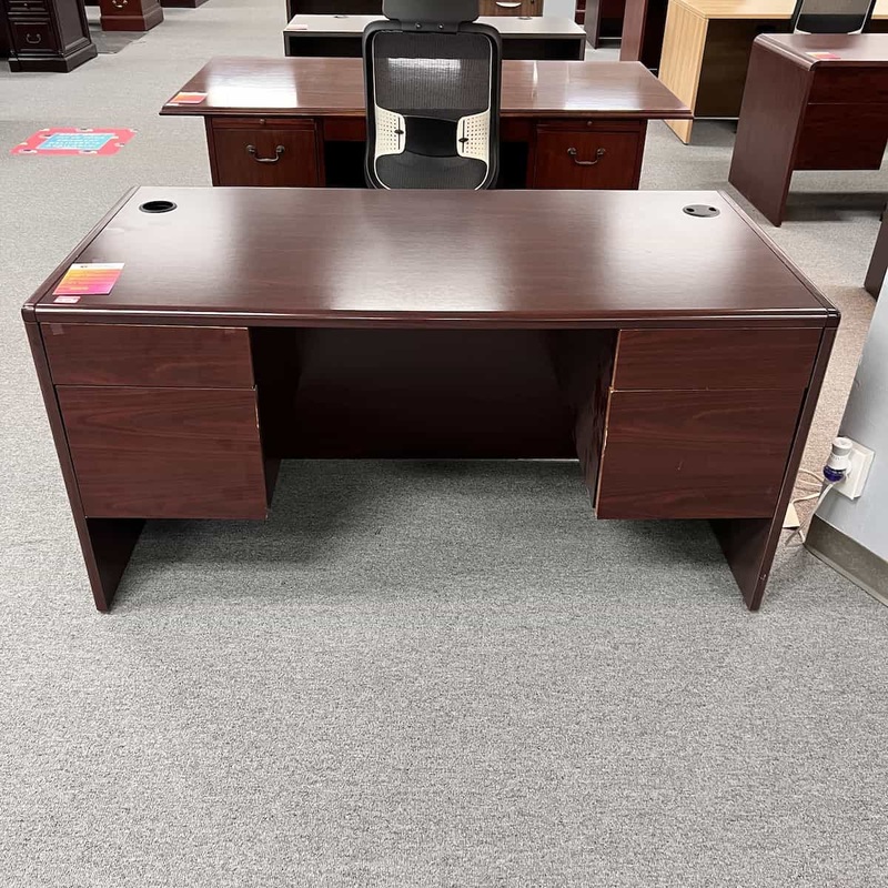 60″ Wide HON Mahogany Desk – 2 Hanging Files Office Furniture Liquidations