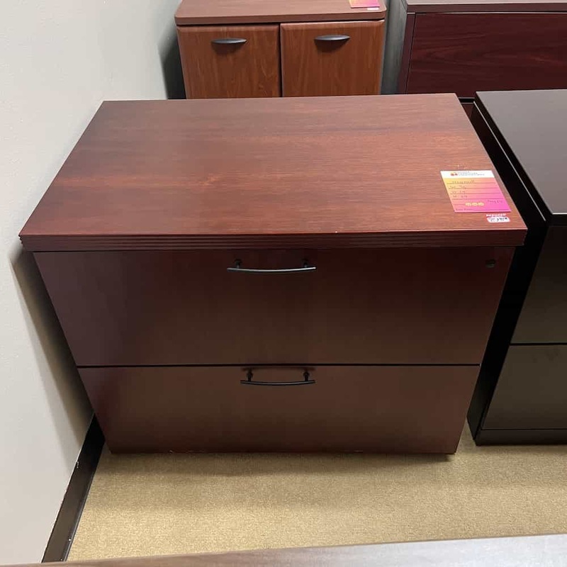 29″ High National Cherry and Black 2 Drawer Lateral File Cabinet Office Furniture Liquidations