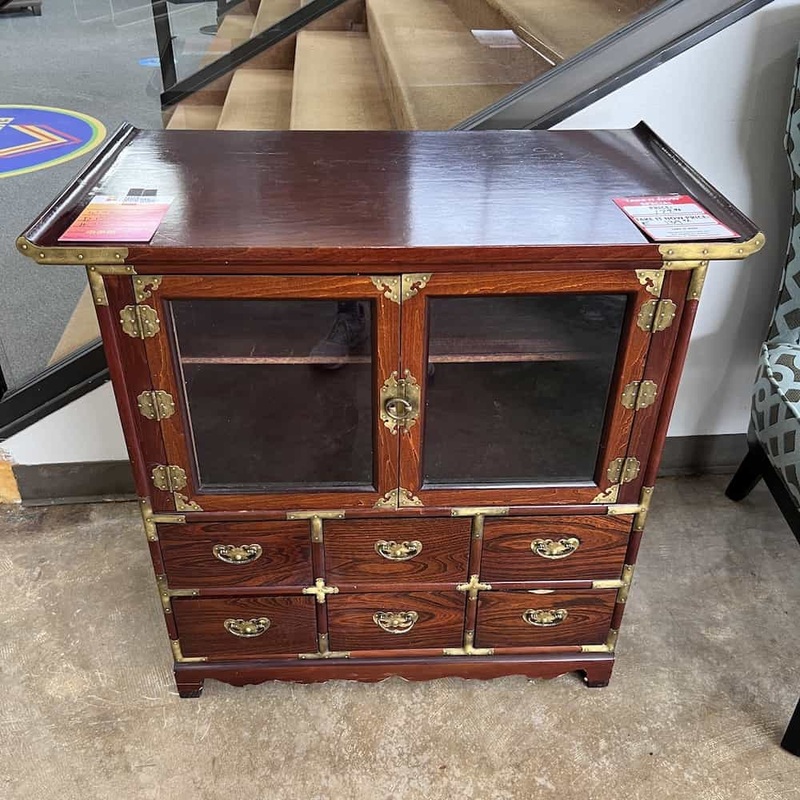 33″ Mahogany and Gold Eastern Buffet Storage Cabinet Office Furniture Liquidations