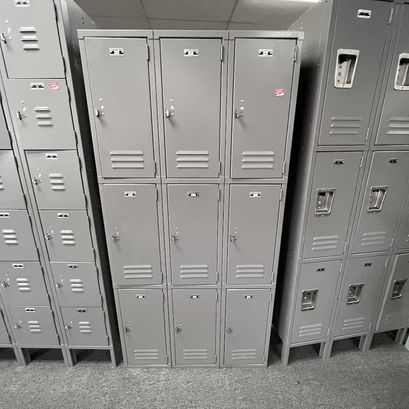36″ W x 72″ H Jorgenson Grey Metal Lockers 3 Tier 9 Door Office Furniture Liquidations