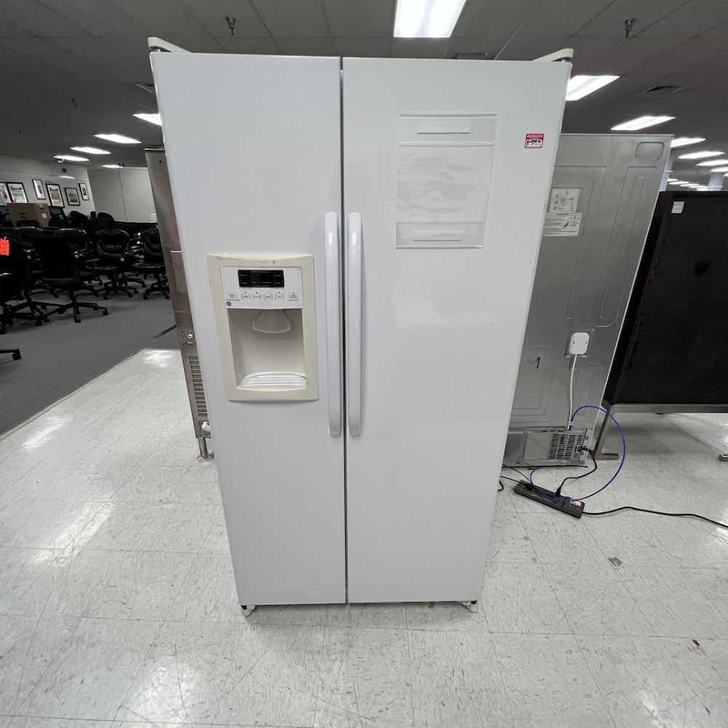 36″ White GE Side-by-Side Refrigerator with Door Ice Maker Office Furniture Liquidations