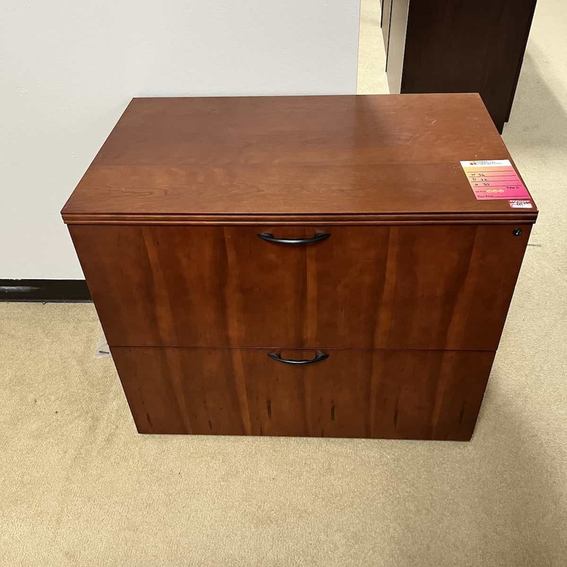 36″ Wide Cherry/Black 2 Drawer Lateral File Office Furniture Liquidations