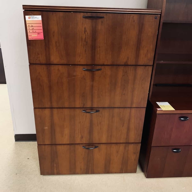 36″ Wide Cherry/Black 4 Drawer Lateral File Office Furniture Liquidations