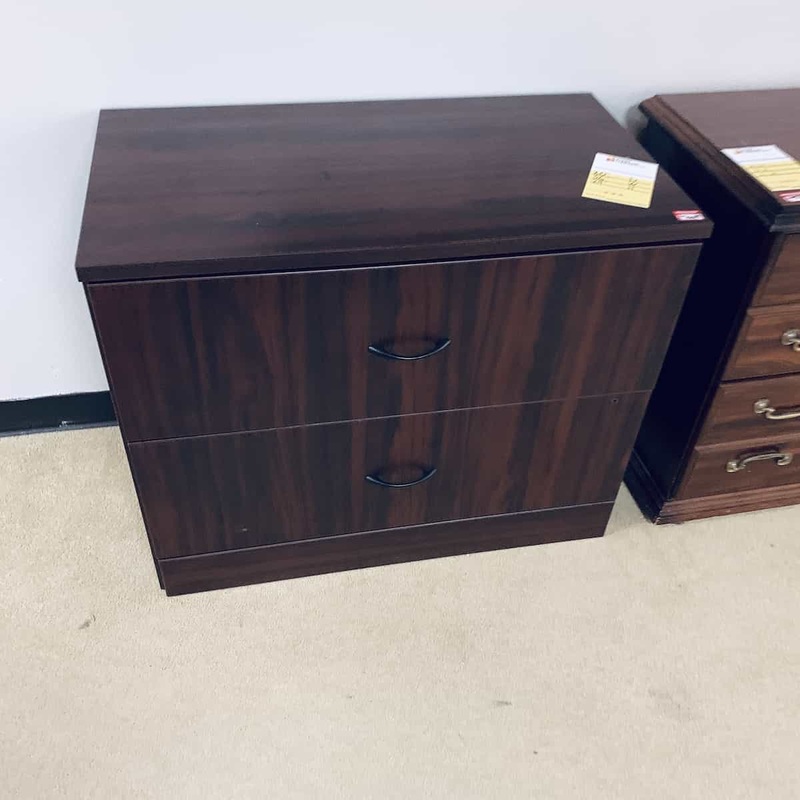 36″ Wide Mahogany/Black Modern Lateral 2 Drawer File Office Furniture Liquidations