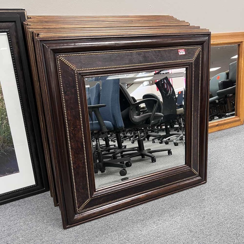 38″ Brown and Gold Rivet Western Square Mirror Office Furniture Liquidations