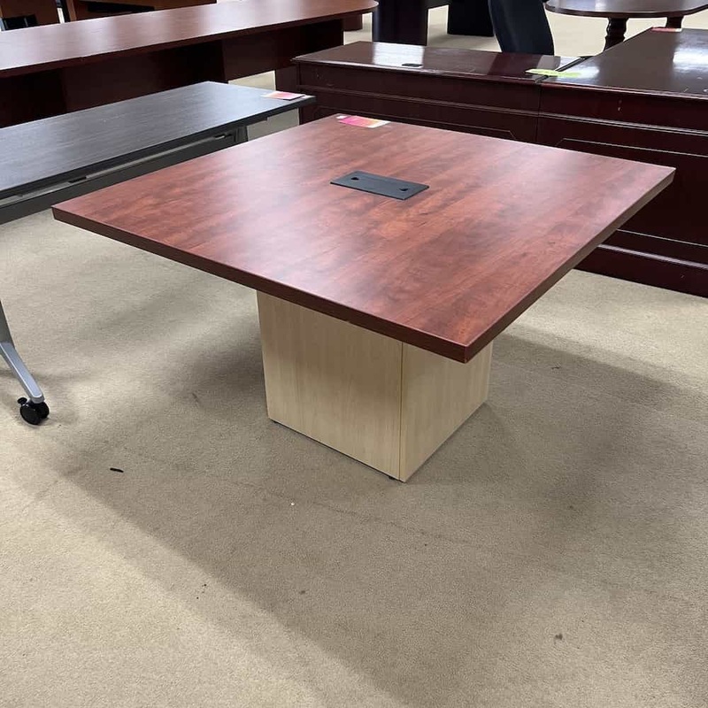 4 Ft Cherry and Maple Square Conference Table Office Furniture Liquidations
