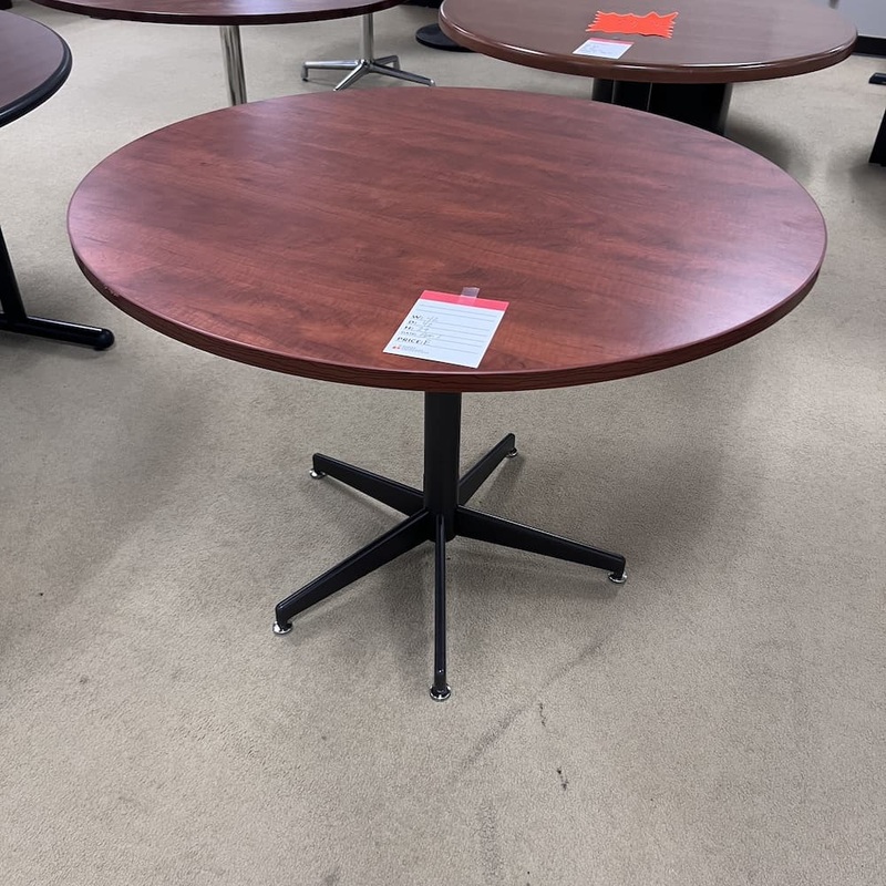 42″ Cherry Laminate and Black Round Break Room Table with 5 Star Base Office Furniture Liquidations