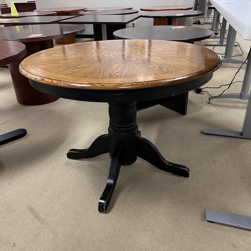 42″ Honey Oak and Black Round Dining Table Office Furniture Liquidations