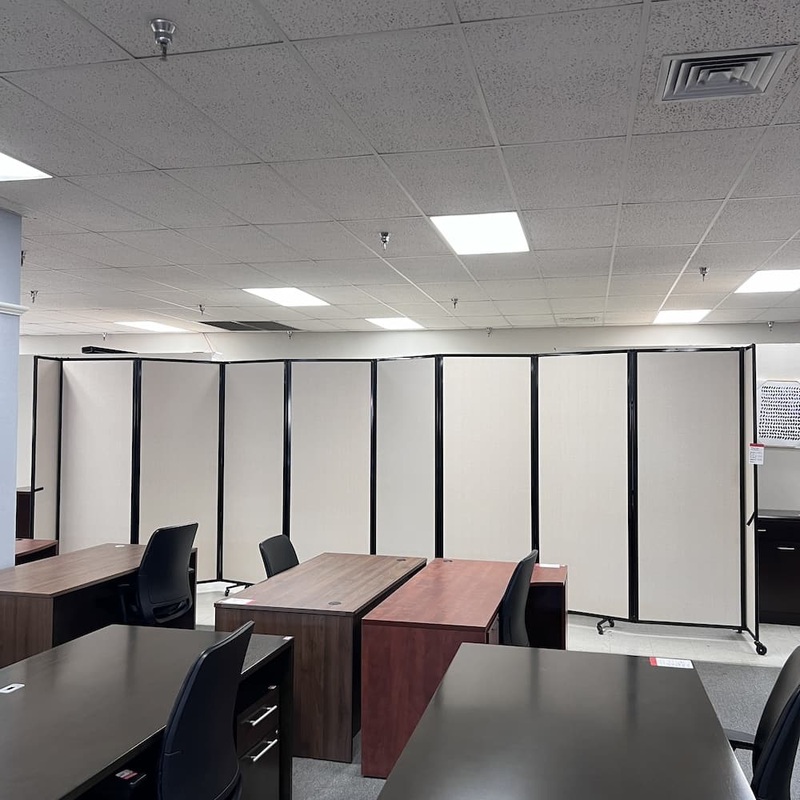 22 Ft x 7.5 Ft Beige and Black Accordion Folding Temporary Room Divider Office Furniture Liquidations