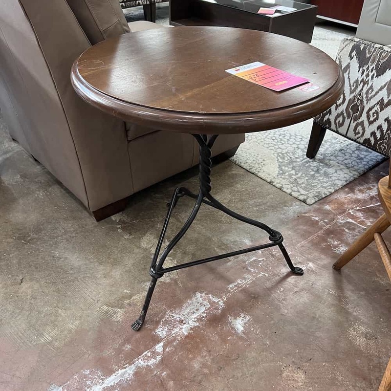 25″ Walnut and Wrought Iron Mission Style Side Table Office Furniture Liquidations
