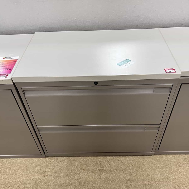 28″ High Knoll Tan and Beige Metal 2 Drawer Lateral File – Laminate Top Office Furniture Liquidations