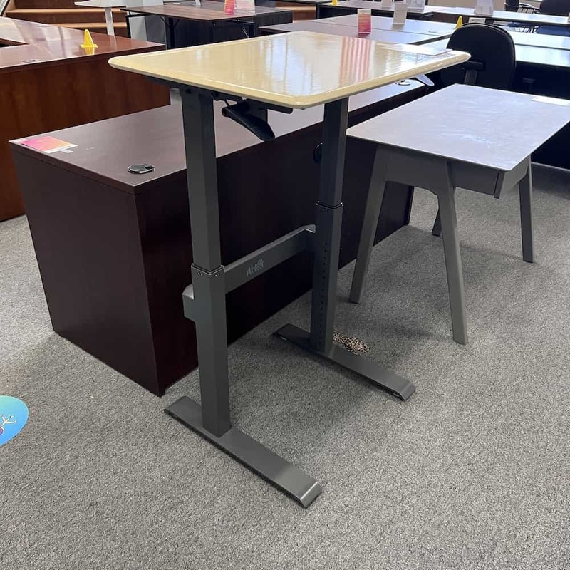 28″ Maple and Grey Pneumatic Height Adjustable Desk Office Furniture Liquidations