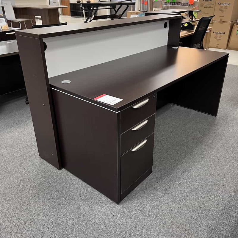 71″ x 36″ Espresso and White Reception Desk – Laminate Transaction Top Office Furniture Liquidations