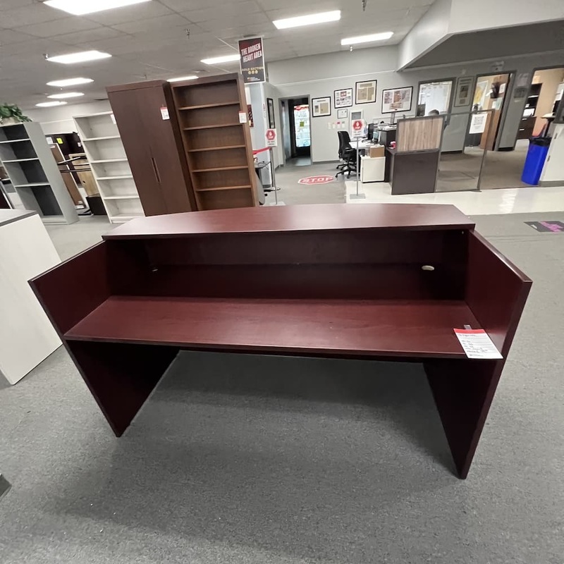 71″ x 36″ Mahogany Laminate Reception Desk Shell – Laminate Transaction Top Office Furniture Liquidations