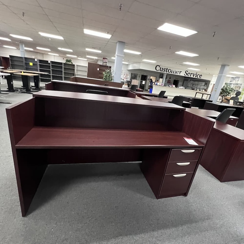 71″ x 36″ Mahogany Laminate Reception Desk with Single Box/box/file Office Furniture Liquidations