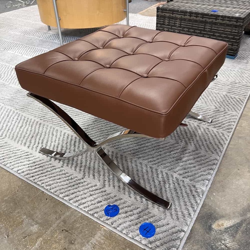 Der Rohe Style Cognac Brown Leather and Chrome Modern Ottoman Footstool Office Furniture Liquidations