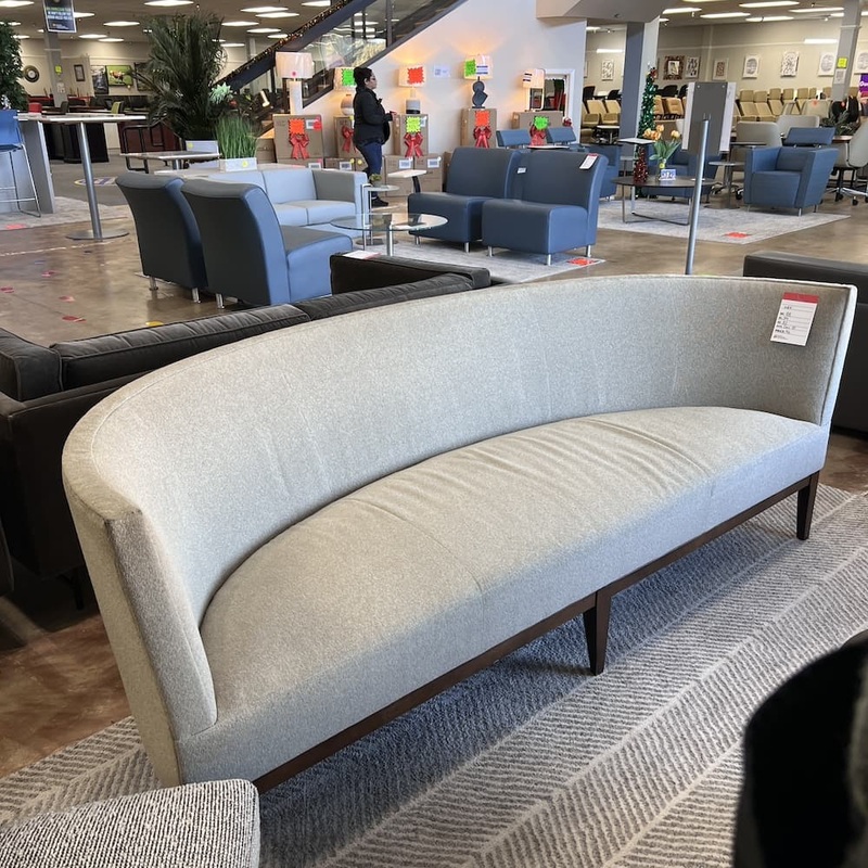 HBF Grey and Dark Walnut Charlotte Contemporary Sofa Couch Office Furniture Liquidations