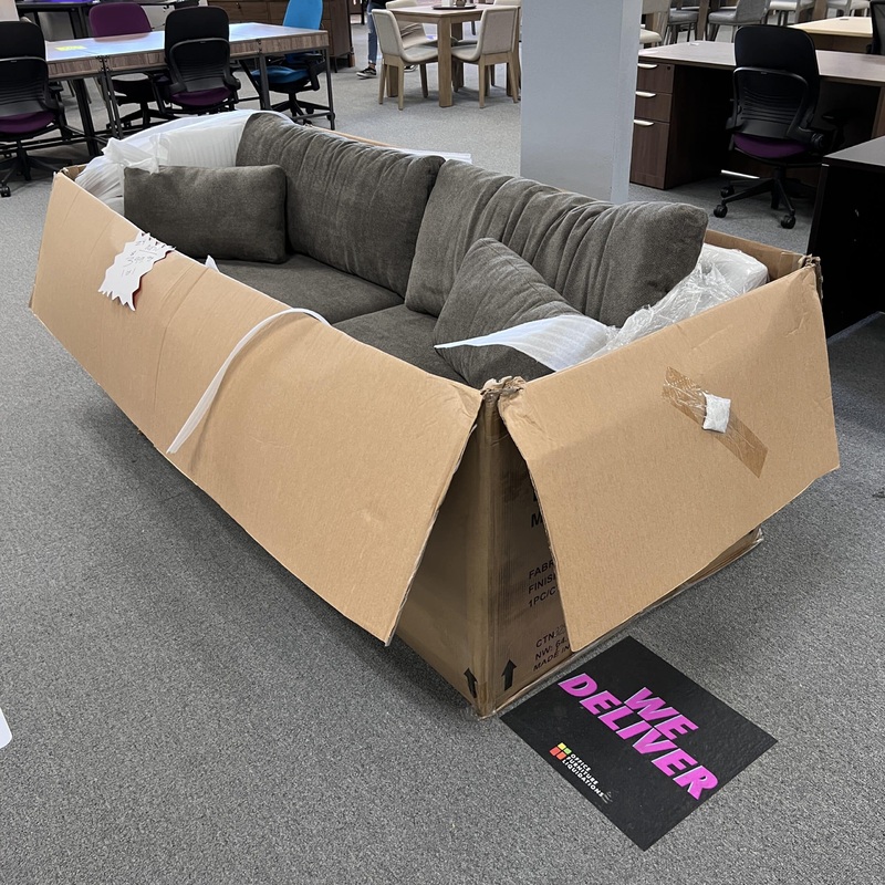 IN A BOX – 87″ Warm Grey Contemporary Sofa Couch Office Furniture Liquidations
