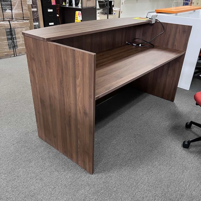 New – 71″ Walnut Reception Desk Shell – Laminate Transaction Top Office Furniture Liquidations