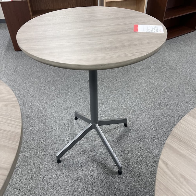 32″ Taupe and Grey Round Bar Height Pub Table – Fixed Feet Office Furniture Liquidations