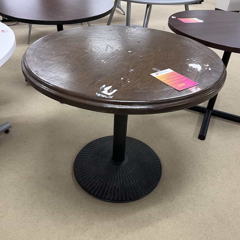 36″ Dark Walnut and Metal Base Round Break Room Dining Table Office Furniture Liquidations