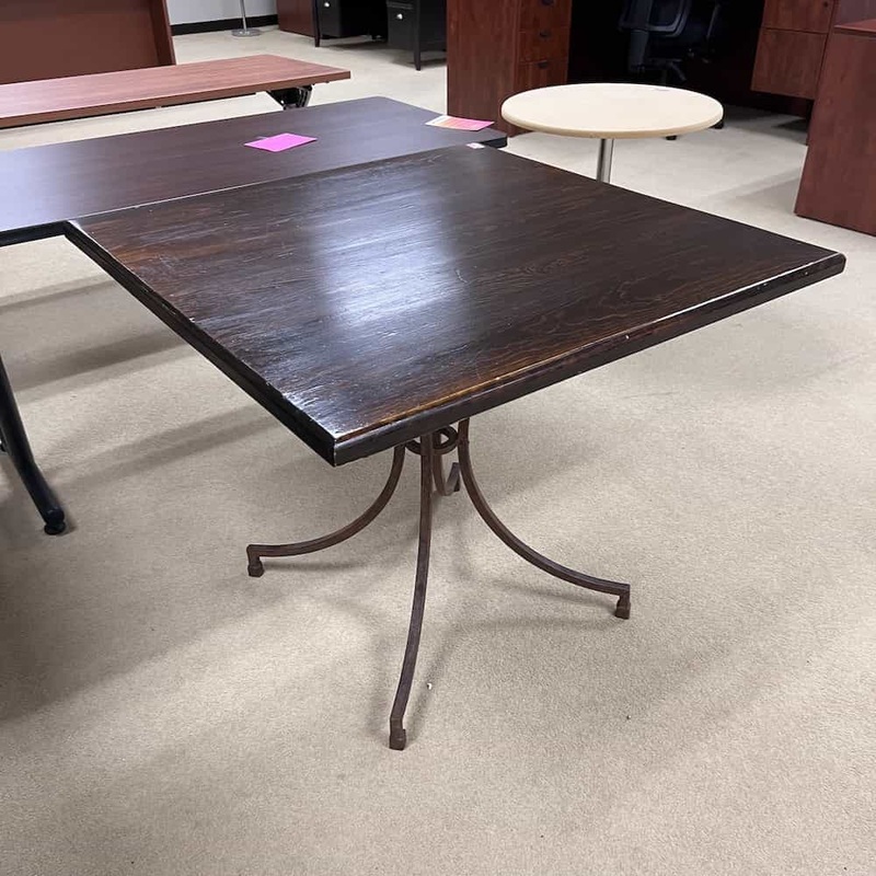 36″ Dark Walnut and Rustic Metal Break Room Dining Square Table Office Furniture Liquidations