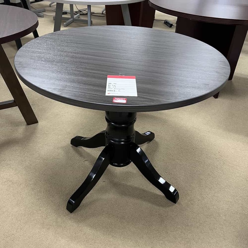 36″ Grey and Black Round Break Room Table with Modern Farmhouse Base Office Furniture Liquidations