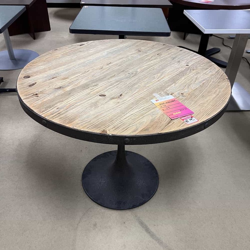 40″ Oak and Metal Western Distressed Round Table Office Furniture Liquidations