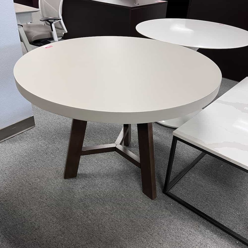 40″ Silk Grey and Thermo Walnut Modern Round Dining Table Office Furniture Liquidations