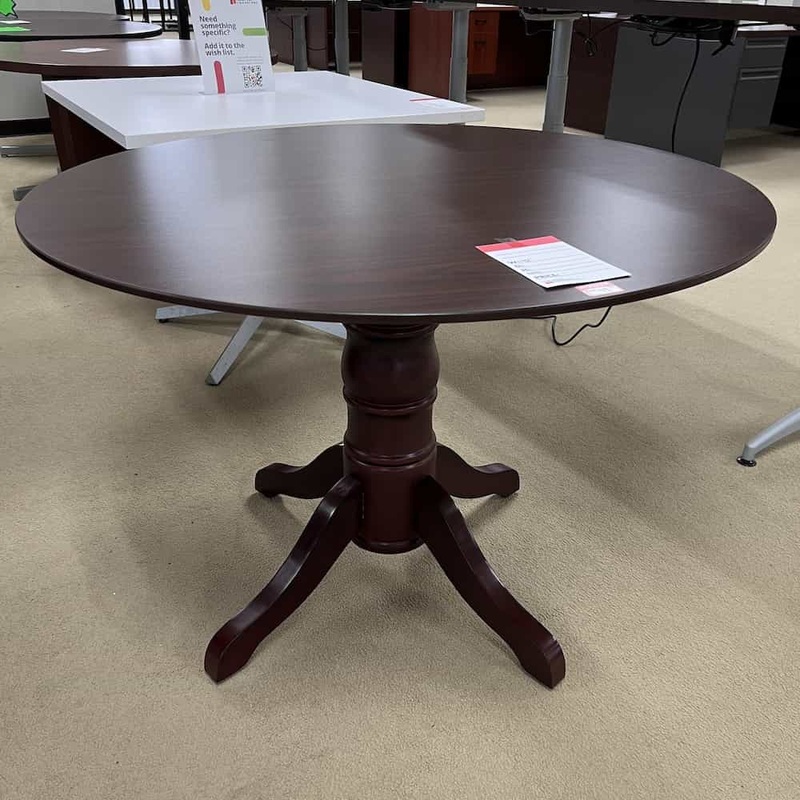 42″ Mahogany Round Break Room Table with Modern Farmhouse Base Office Furniture Liquidations