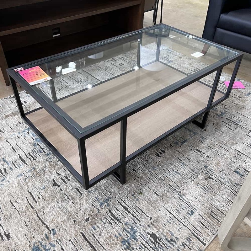 48″ Industrial Black Metal and Glass Rectangle Coffee Table Office Furniture Liquidations
